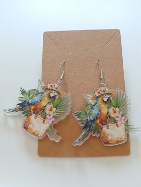 Fashion Jewelry Tropical Parrot Earrings in Blue & Yellow